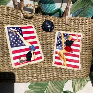 Beautiful Straw purse with fabric patches lined inside